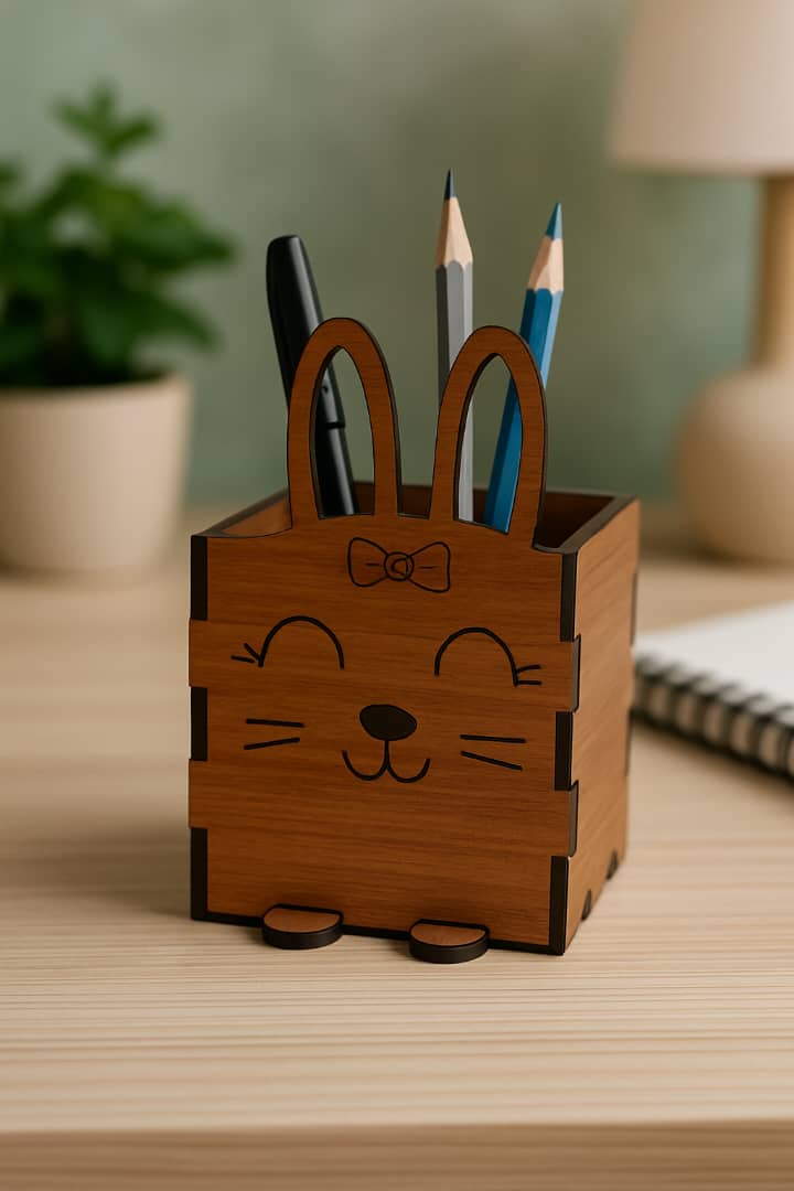 جامدادی و جاخودکاری چوبی فانتزی طرح خرگوش