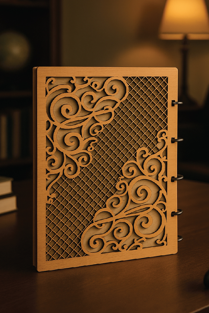 جلد دفتر چوبی MDF 3 میل با طرح لیزری