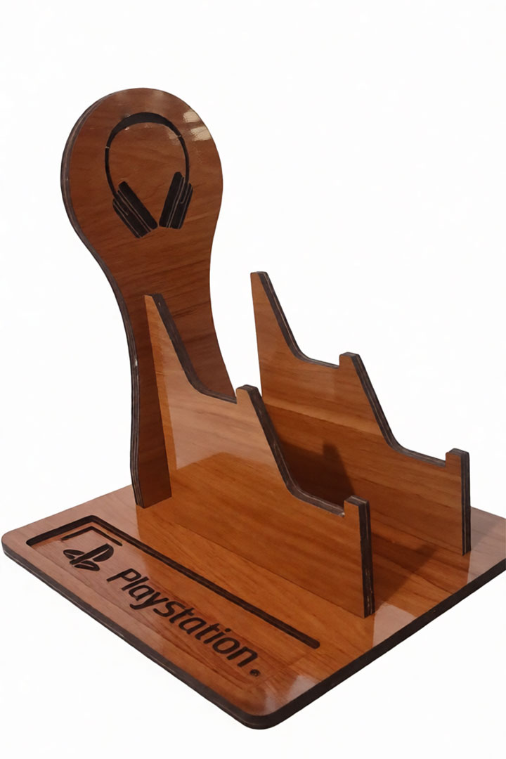 هولدر لوکس چوبی برای 2 دسته PS5 و Xbox + نگهدارنده هدفون و سینی لوازم شخصی گیمر