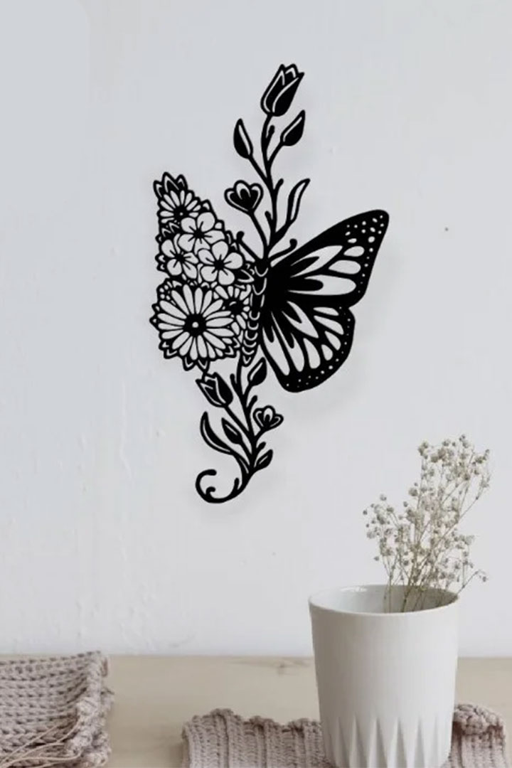 دکوراتیو پروانه و گل با جنس چوب MDF